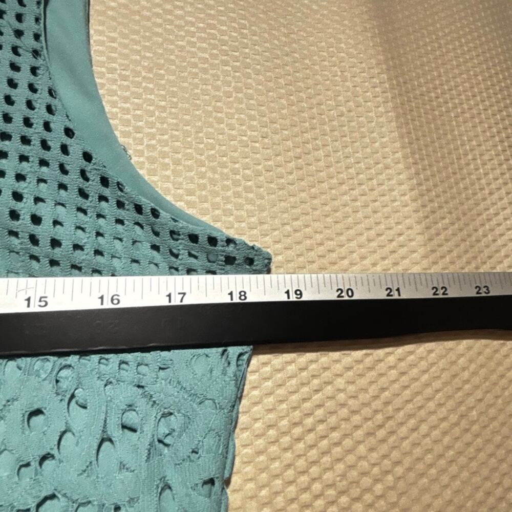 Alfani Teal Aqua Eyelet Laser Cut Dress Size 12 Sleeveless A-Line Empire Summer - Picture 7 of 9